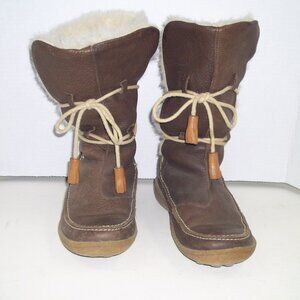 RARE Mukluk Moccasin Style Leather Faux Fur Wrap Tie Up Winter Boots size 38 7.5